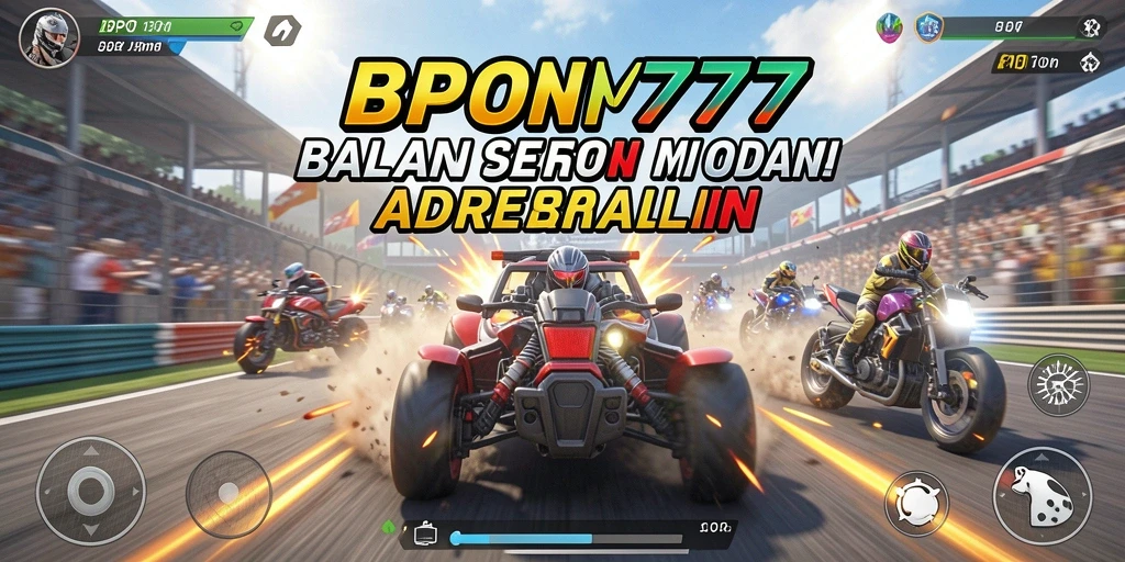 Screenshot utama BPO777 menampilkan aksi balapan penuh adrenalin.