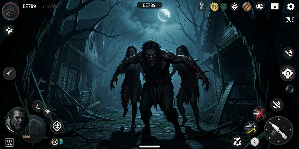 Tangkapan layar dari gameplay EE789 yang menegangkan dan horor.