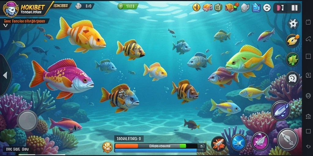 Tampilan gameplay seru HOKIBET dengan aksi menembak ikan.