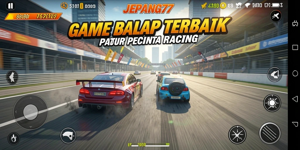 Gameplay JEPANG77 yang mendebarkan dengan mobil balap yang cepat.