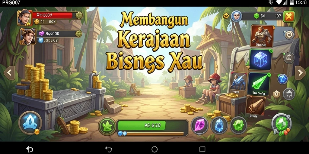 Tampilan utama gameplay Tycoon menunjukkan perusahaan yang sedang berkembang.