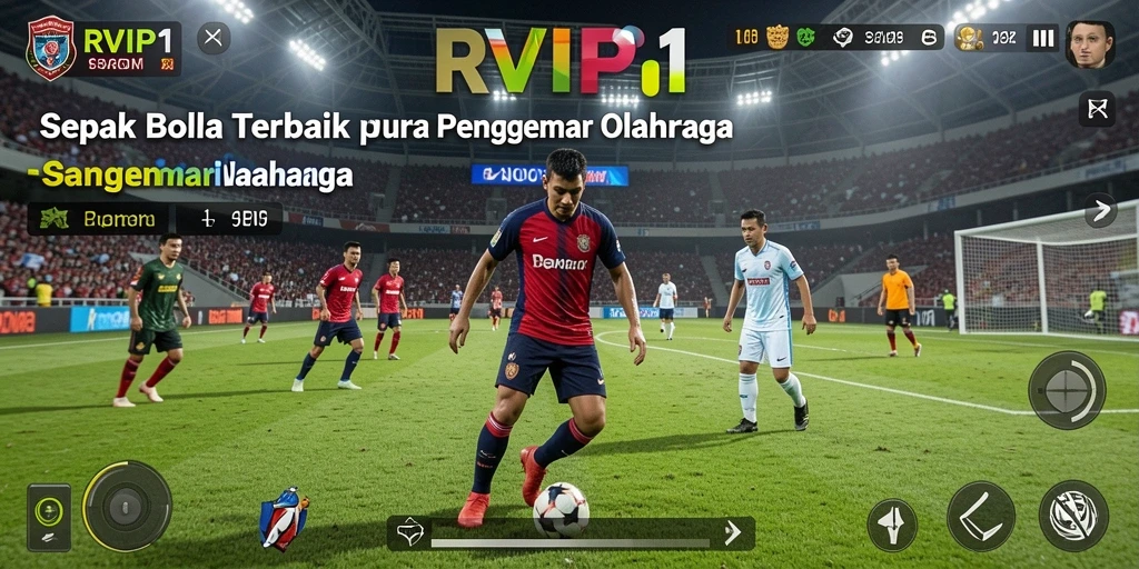 Screenshot utama yang menampilkan aksi seru dalam pertandingan Football.