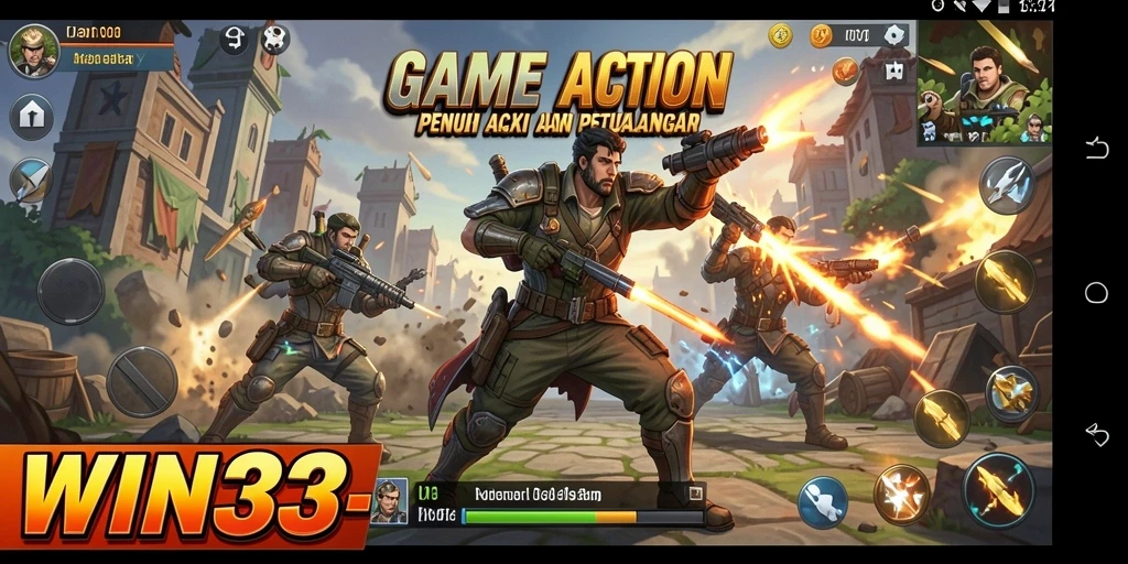 Tampilan gameplay <strong>WIN33</strong> dengan aksi menegangkan dan pertempuran seru.