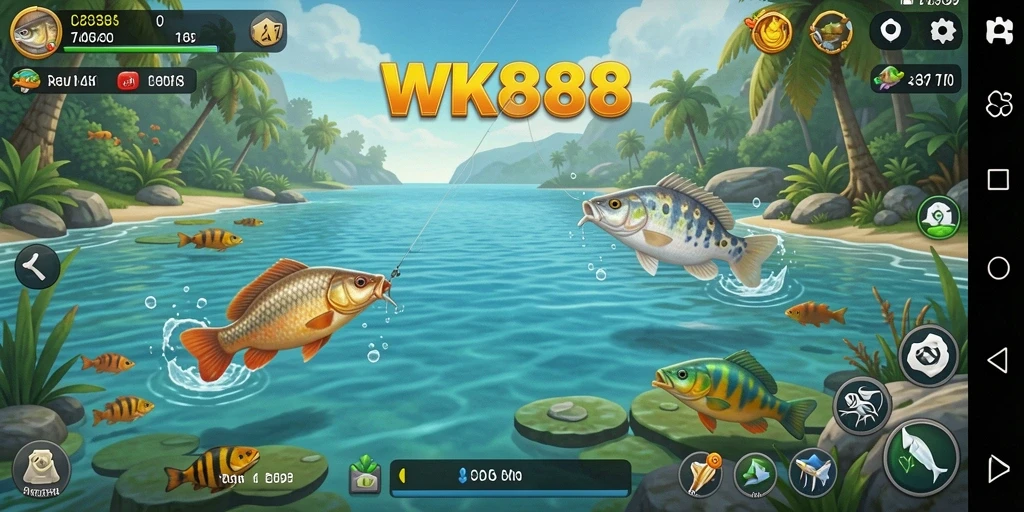 Menampilkan aksi memancing seru di lautan yang indah.